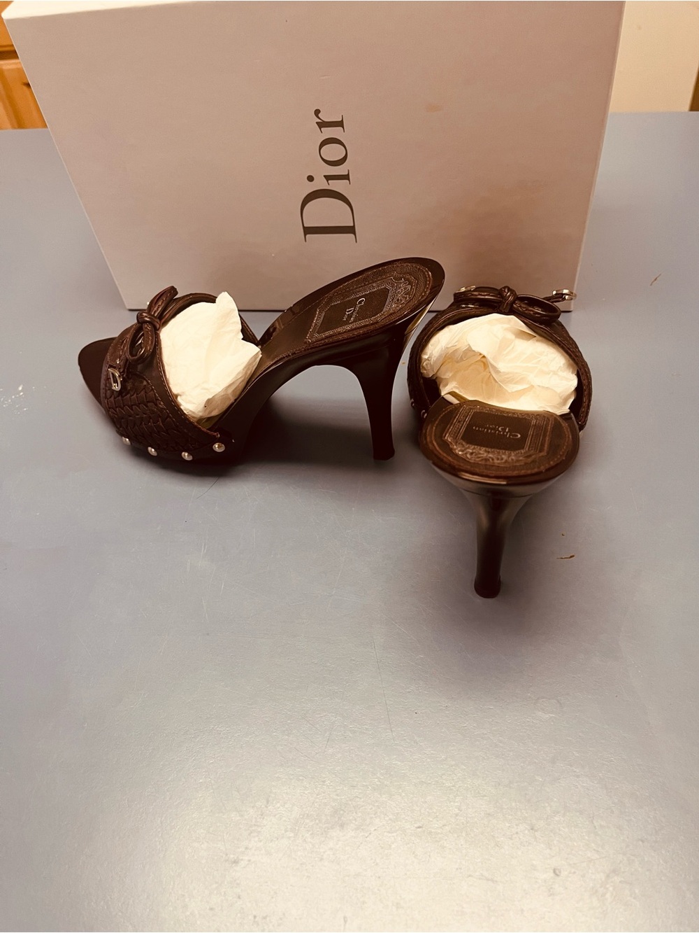 Dior Dark Brown Leather Knot Mule Heels